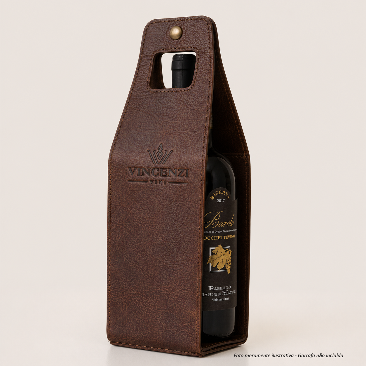 PORTA-GARRAFA EM COURO LEGITIMO P/ 1 GARRAFA - VINCENZI VINI